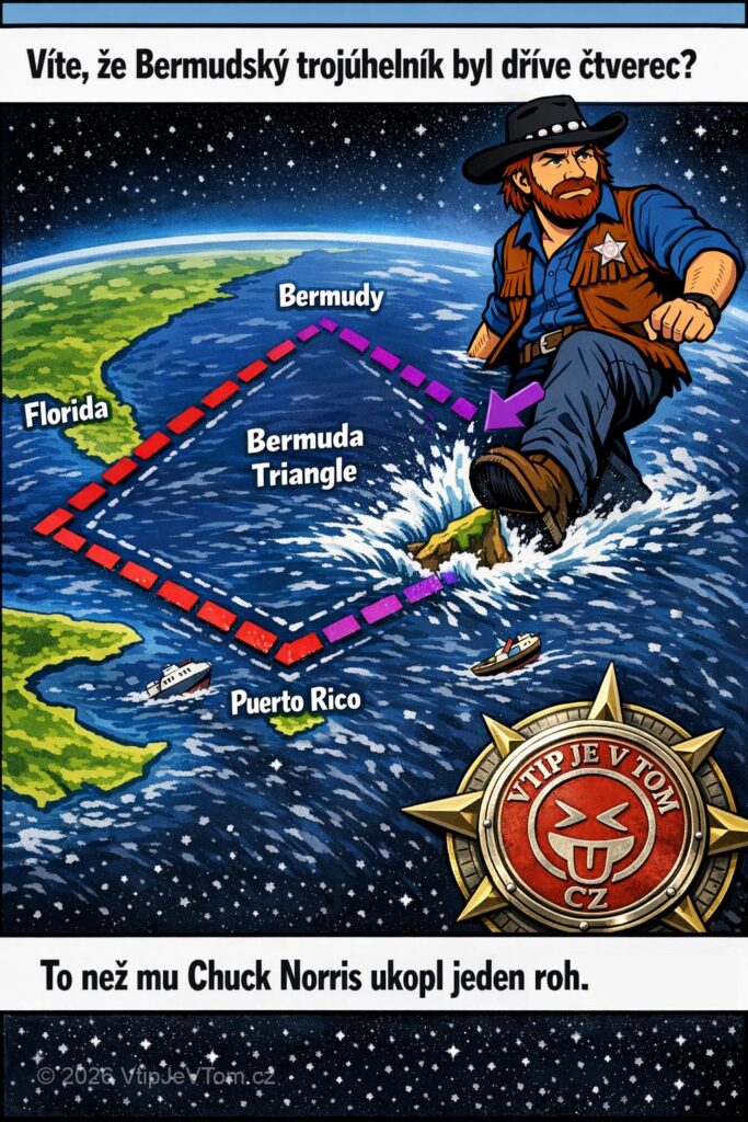 Chuck Norris a Bermudský trojúhelník - Víte, že Bermudský trojúhelník byl dříve čtverec? To než mu...
