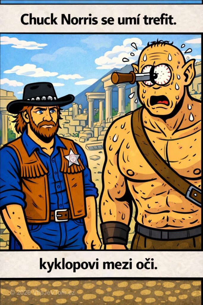 Chuck Norris a zásah mezi oči - Chuck Norris se umí trefit kyklopovi mezi oči.