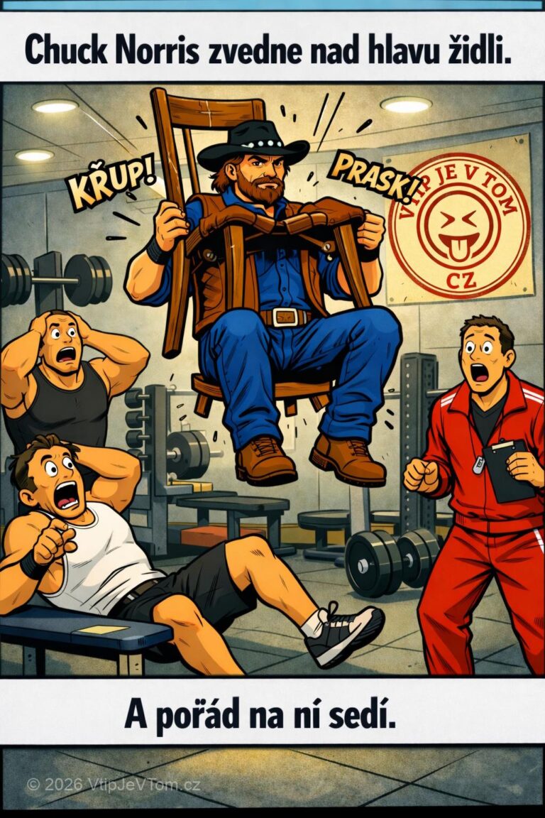 Chuck Norris a židle - Chuck Norris dokáže zvednout nad hlavu židli, na které sedí.