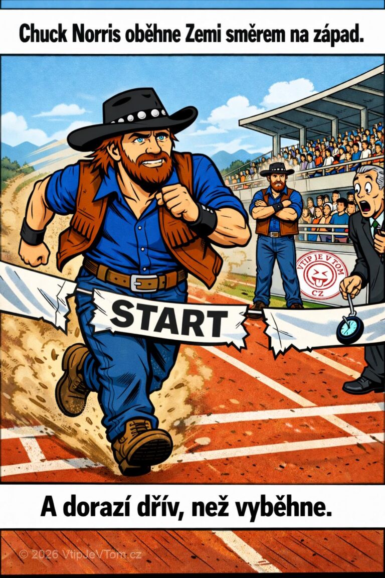 Chuck Norris běží kolem zeměkoule Chuck Norris běží kolem zeměkoule - Chuck Norris oběhne zeměkouli směrem na západ tak rychle, že...