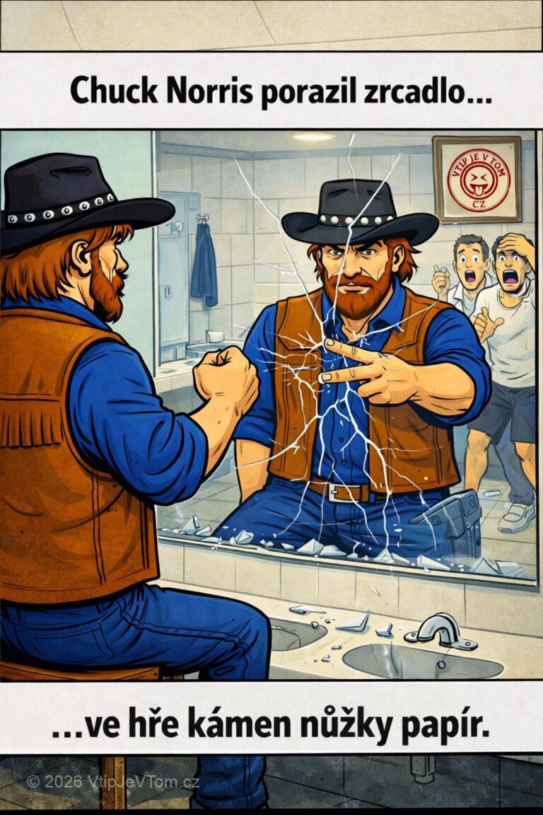 Chuck Norris hraje proti zrcadlu - Chuck Norris porazil zrcadlo ve hře kámen nůžky papír.