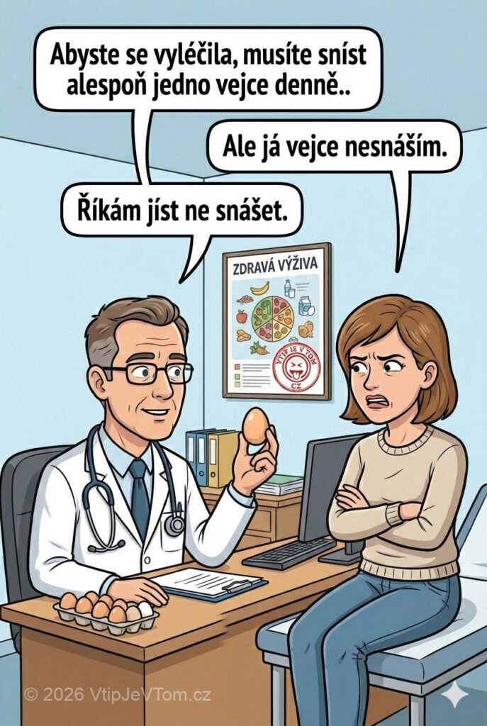 Doporučení od doktora - Doktor: „Abyste se vyléčila, musíte sníst alespoň jedno vejce denně.“...