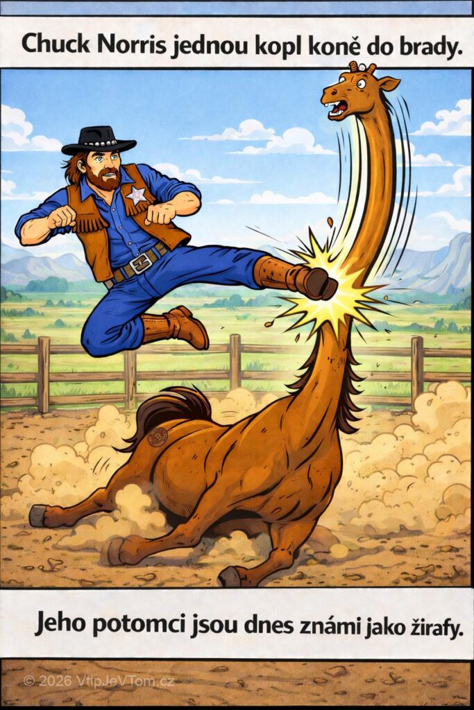 Evoluční kopanec Chucka Norrise - Chuck Norris jednou kopl koně do brady. Jeho potomci jsou...