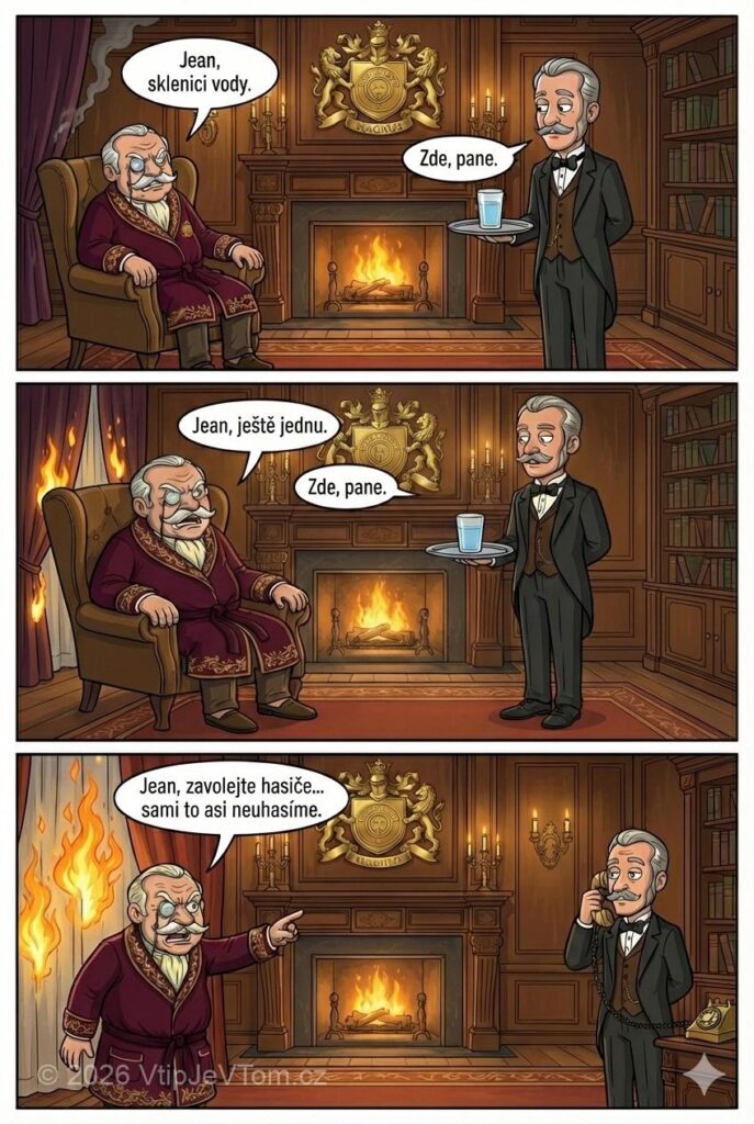 Lord Magnus chce vodu - Lord Magnus: „Jean, sklenici vody.“Jean: „Zde, pane.“Lord Magnus: „Jean, ještě...