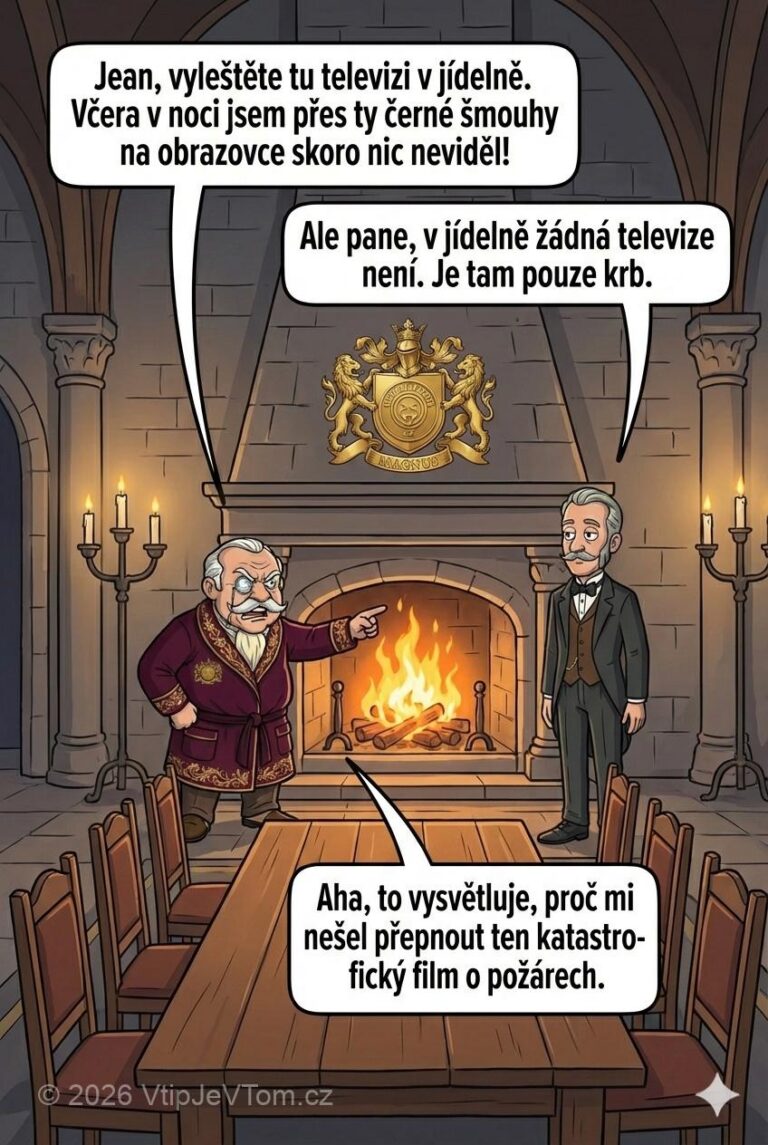 Lord Magnus kouká na televizi Lord Magnus kouká na televizi - Lord Magnus: „Jean, vyleštěte tu televizi v jídelně. Včera v...