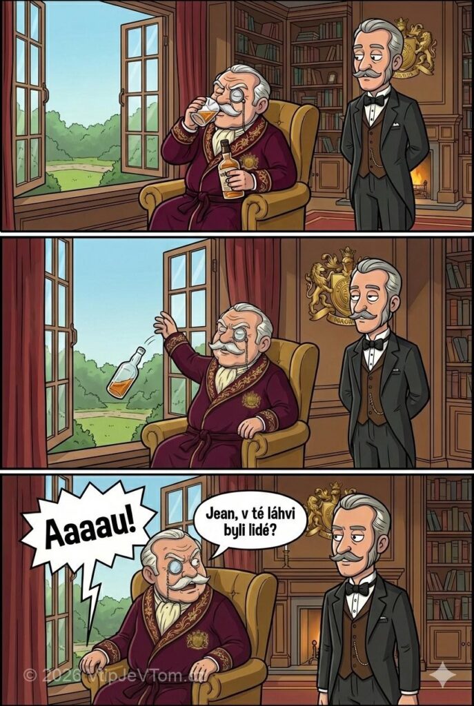 Lord Magnus pije whisky - Lord Magnus popíjí svou oblíbenou whisky a když dopije vyhodí...