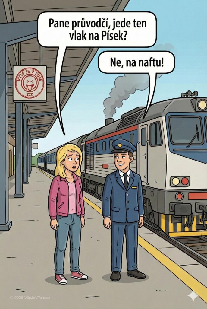 Na co jede vlak - Blondýna se ptá: „Pane průvodčí, jede ten vlak na Písek?“...