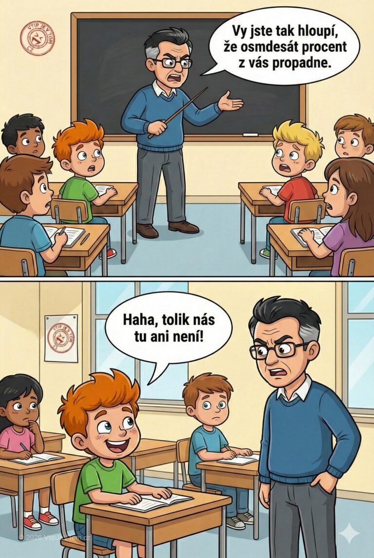 Pepíček a rozzlobený učitel Pepíček a rozzlobený učitel - Učitel se rozčiluje: „Vy jste tak hloupí, že osmdesát procent...