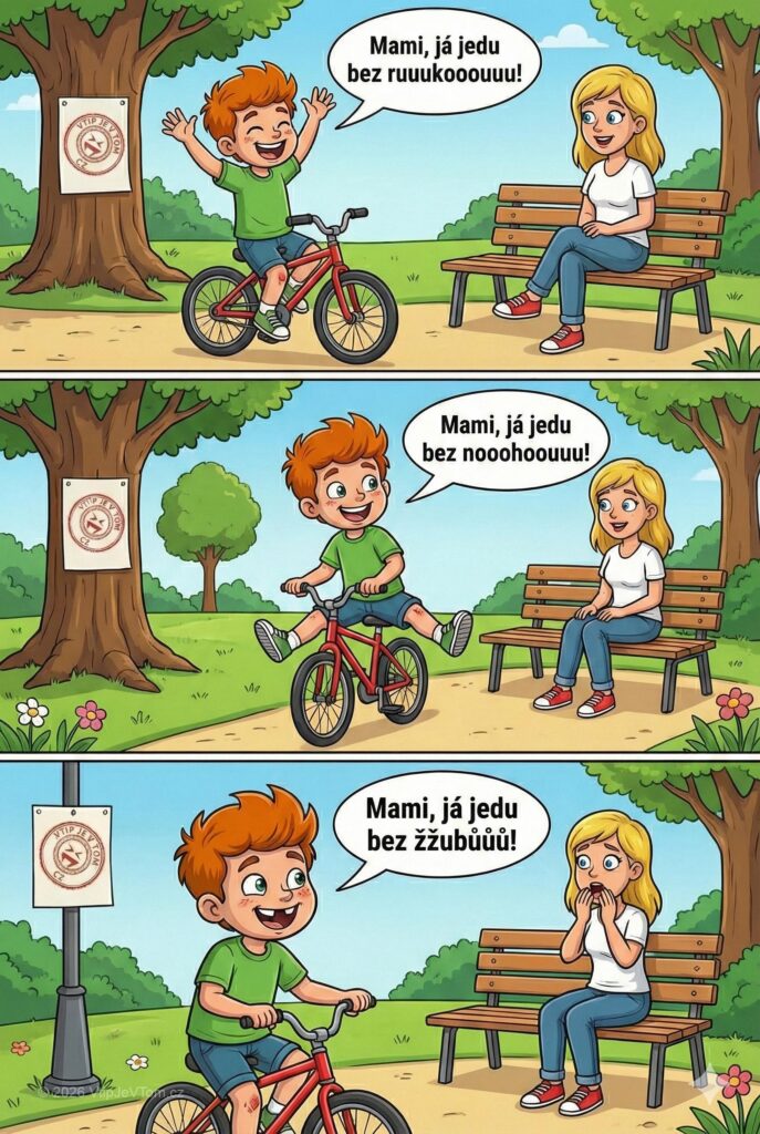 Pepíček jezdí na kole - Pepíček je v parku a jezdí na kole. Pepíček jede...