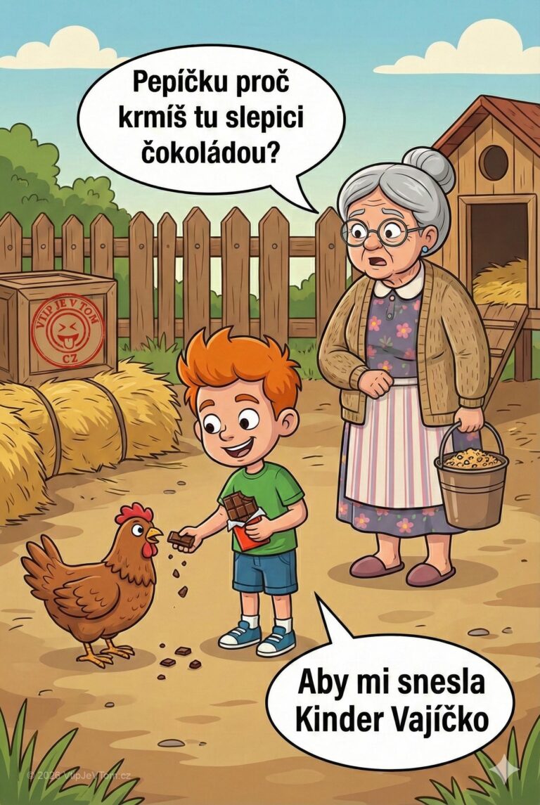 Pepíček krmí slepici Pepíček krmí slepici - Pepíček krmí slepici čokoládou a přijde babička a ptá se:...
