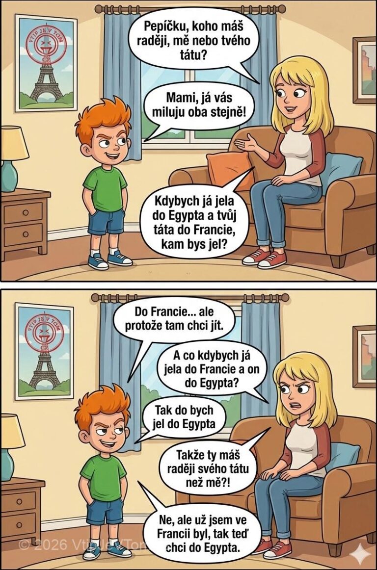 Pepíček miluje oba rodiče stejně Pepíček miluje oba rodiče stejně - Maminka: „Pepíčku, koho máš raději, mě nebo tvého tátu?“ Pepíček:...