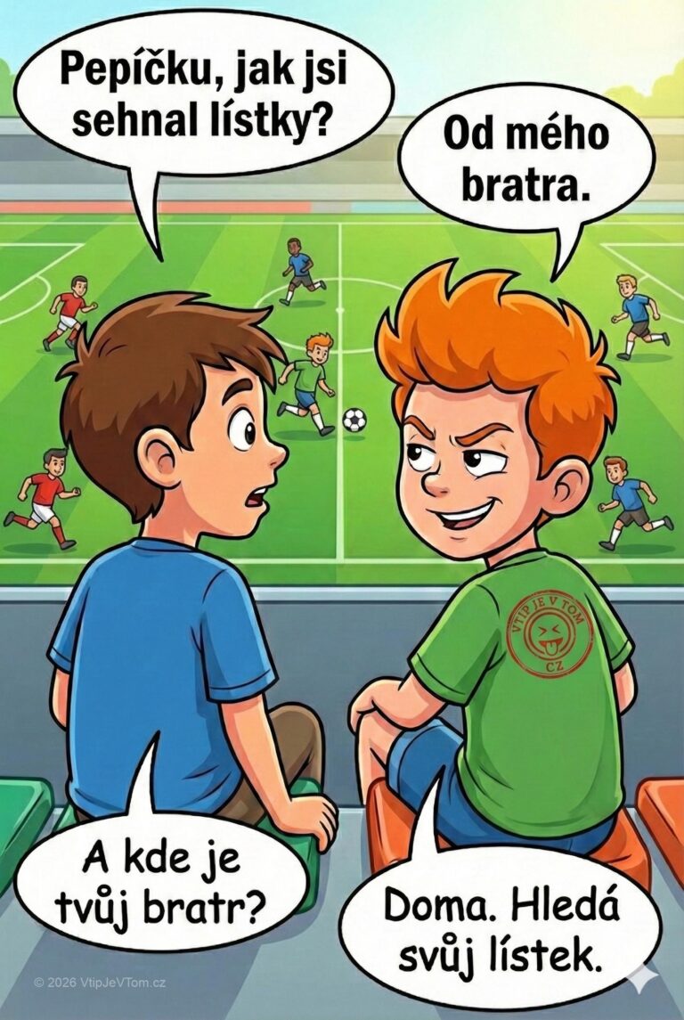 Pepíček na fotbale - Během fotbalového zápasu sedí malý Pepíček v první řadě.„Jak jsi...