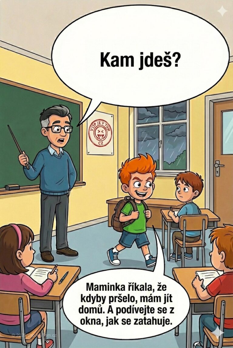 Pepíček odchází uprostřed vyučování - Pepíček si složí věci do tašky a odchází uprostřed vyučování domů.Učitel...