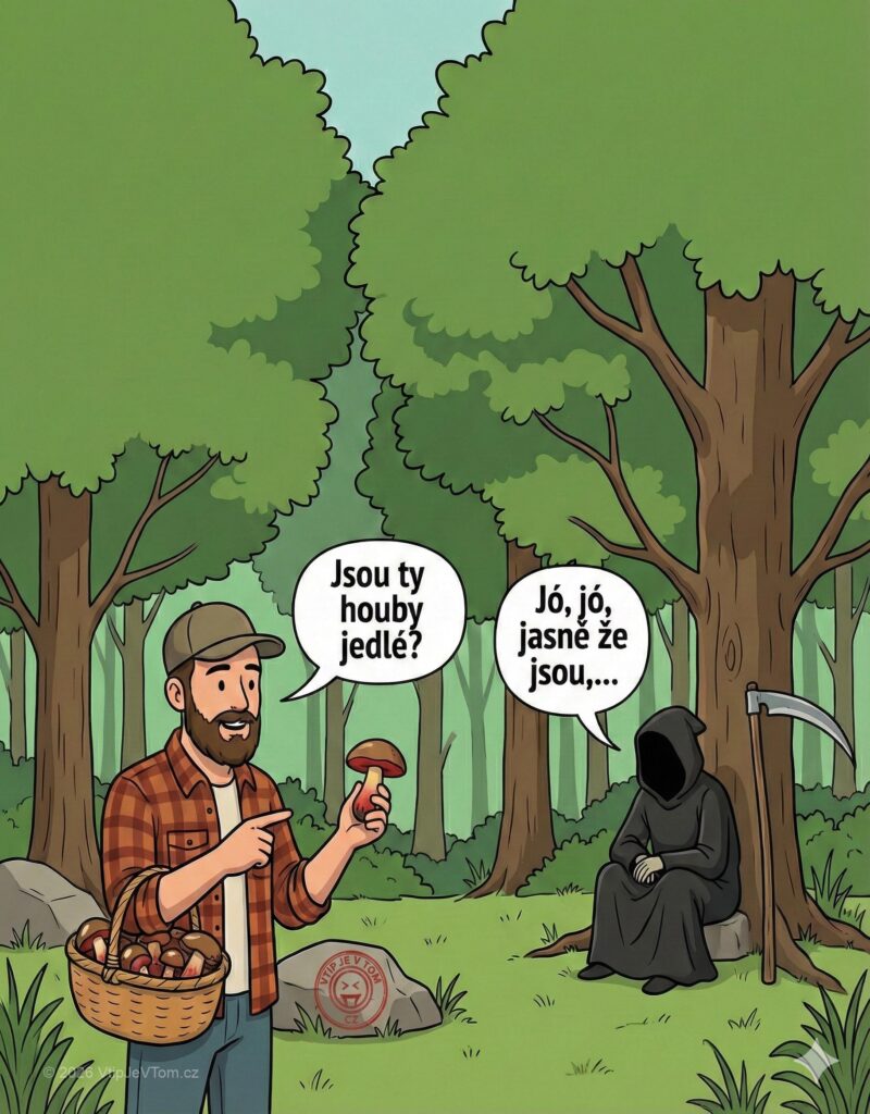 Smrtka na houbách Smrtka na houbách - Chlapík v lese najde houby které nezná. U stromu sedí...