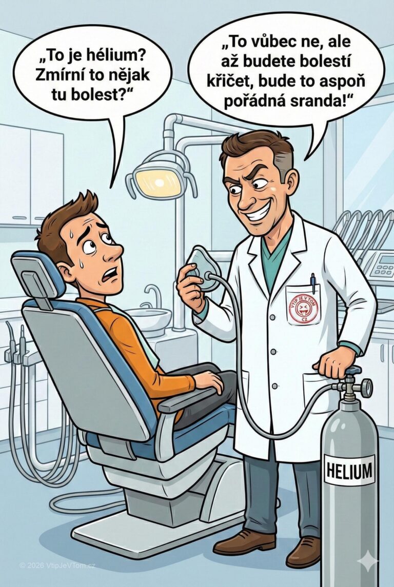 U zubaře - U zubaře sedí vyděšený pacient a ptá se doktora, který...