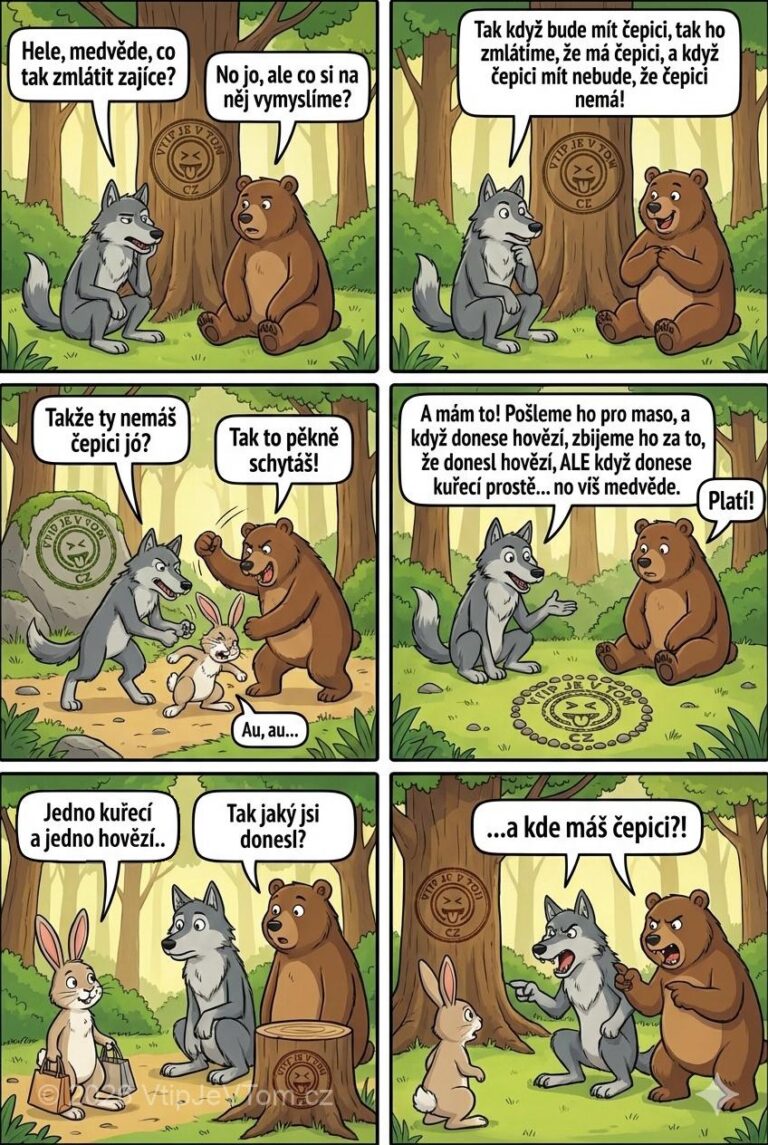 Vlk s medvědem se nudí - ... a tak se domluví: „Hele, medvěde, tak zmlátíme zajíce.“...