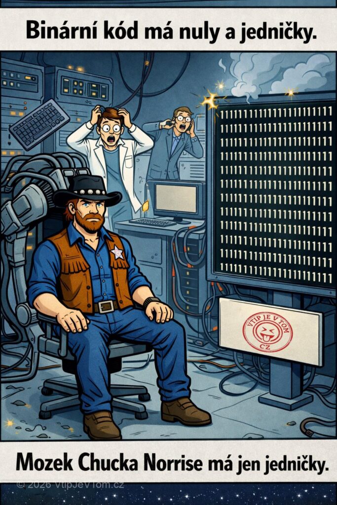 Binární kód mozgu Chucka Norrise Binární kód mozgu Chucka Norrise - Binární kód počítače obsahuje jedničky a nuly. Binární kód Chuck...