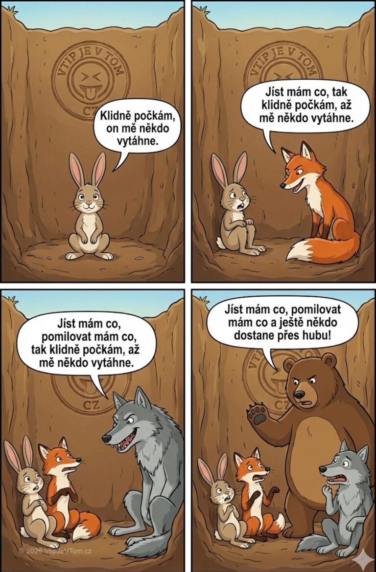 Čekání v jámě Čekání v jámě - Běží zajíc lesem a najednou spadne do jámy. Řekne si:...