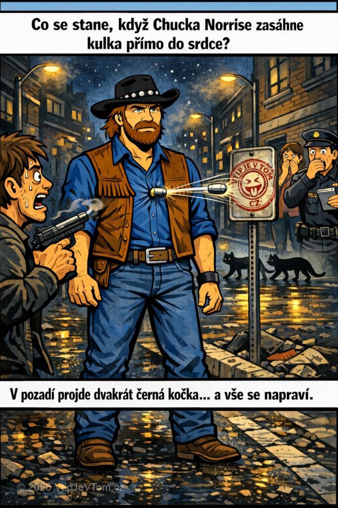 Chuck Norris zasažen přímo do srdce Chuck Norris zasažen přímo do srdce - Co se stane, pokud Chucka zasáhne kulka přímo do srdce?...
