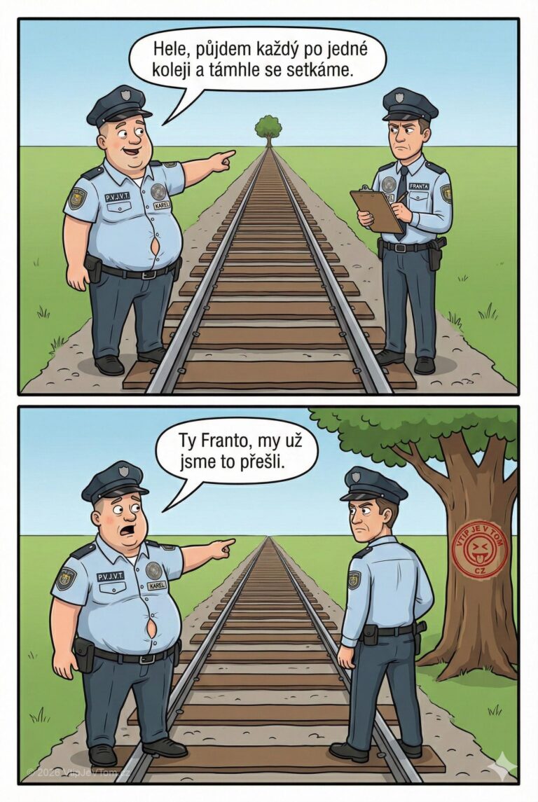 Karel a Franta jdou po kolejích - Stojí dva policajti, Karel a Franta, vedle sebe každý na...