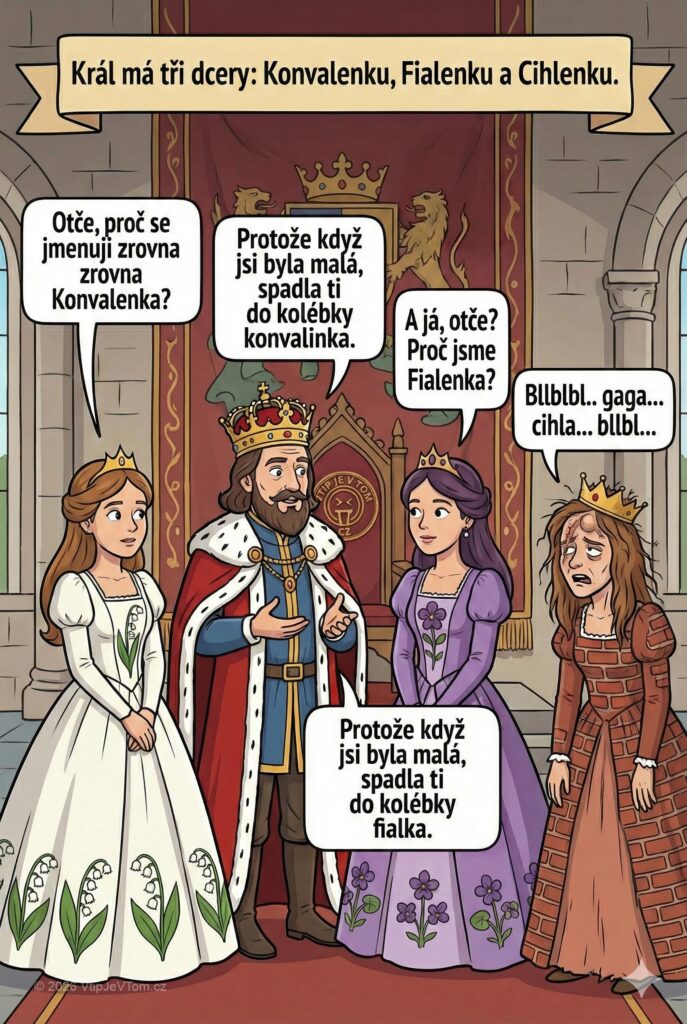 Král má tři dcery Král má tři dcery - Král má tři dcery: Konvalenku, Fialenku a Cihlenku. Konvalenka se...