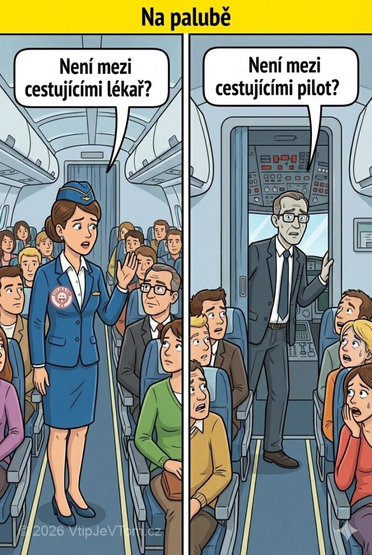 Lékař v letadle Lékař v letadle - Letuška se ptá: „Není mezi cestujícími lékař?“ Jeden z cestujících...