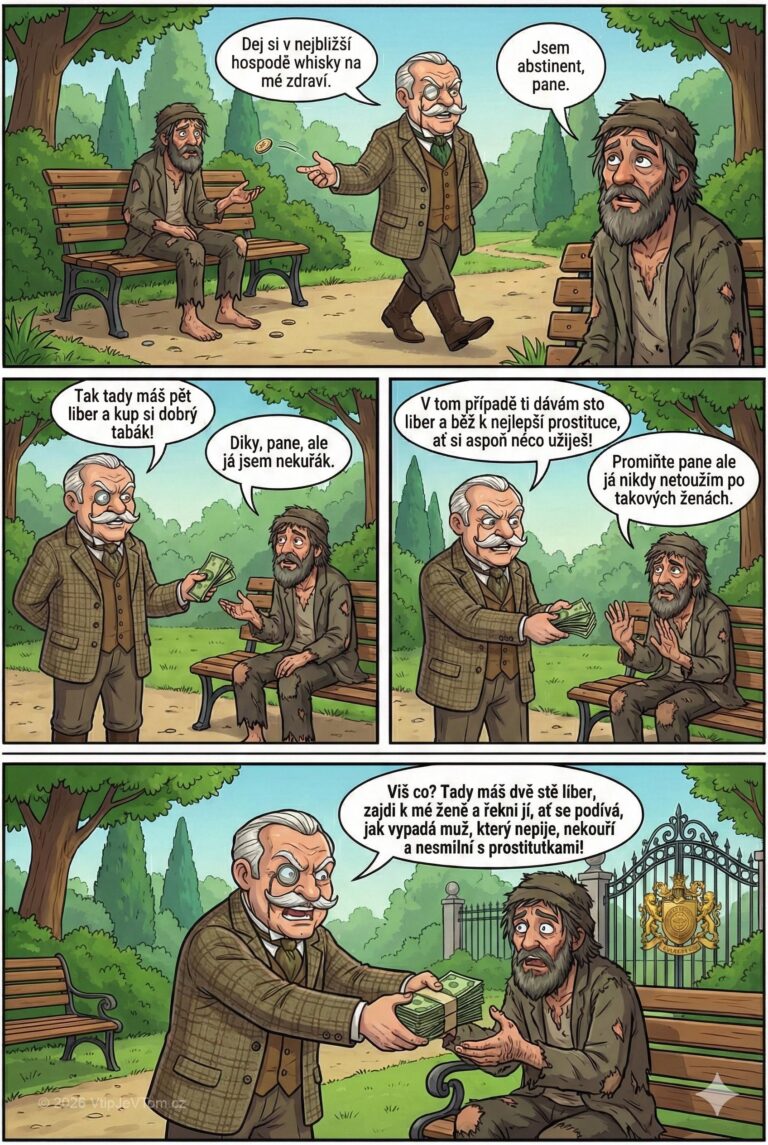 Lord Magnus a zvláštní trhan Lord Magnus a zvláštní trhan - Lord Magnus jde po parku kolem trhana, hodí mu libru....