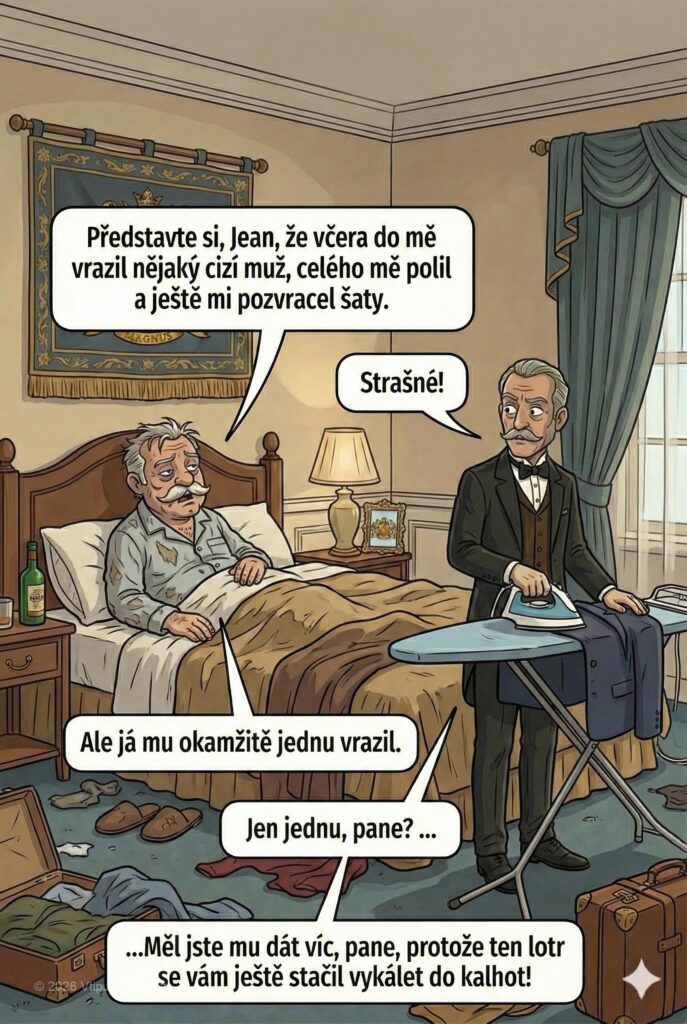 Lord Magnus po těžké opici - Lord Magnus se probere v hotelu po těžké opici a...