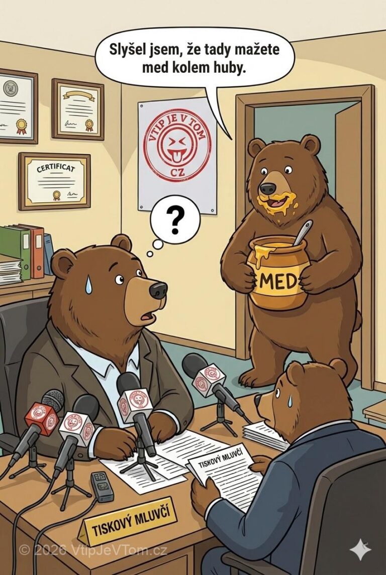 Medvěd a med kolem huby - Medvěd v kanceláři tiskového mluvčího: „Slyšel jsem, že tady mažete...