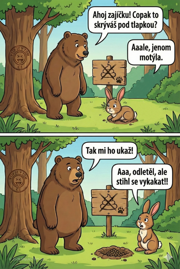 Medvěd zakázal dělat potřebu v lese Medvěd zakázal dělat potřebu v lese - Medvěd, který vlastnil les, dal pravidlo, že zvířátka v lese...