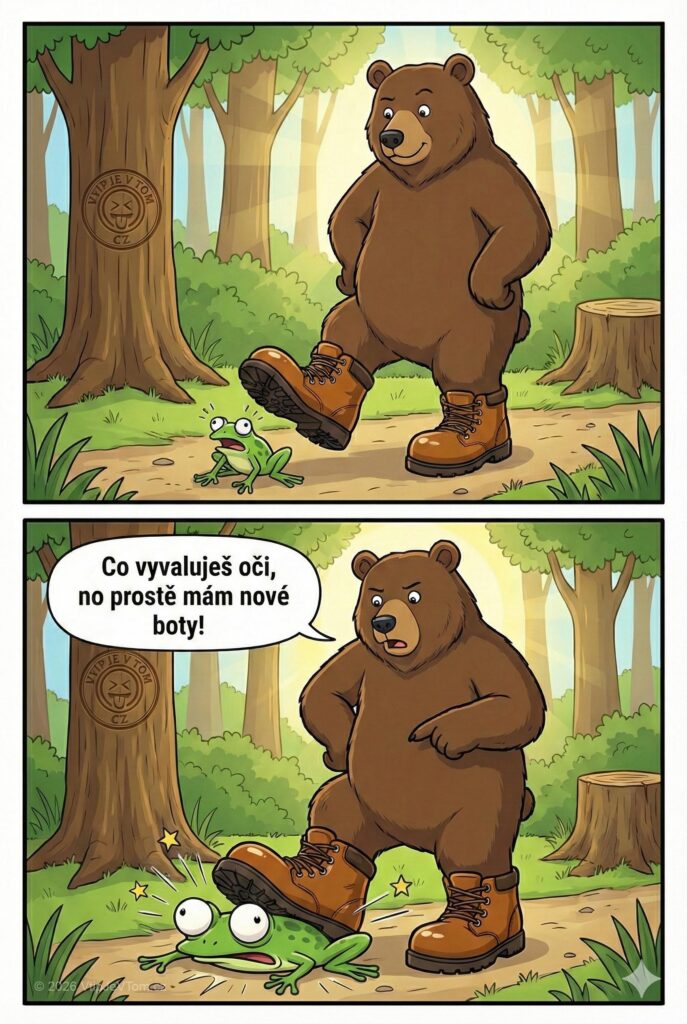 Medvědovy nové boty - Medvěd si koupí nové boty, jde po lese, šlápne na...