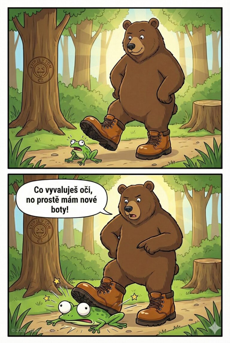 Medvědovy nové boty - Medvěd si koupí nové boty, jde po lese, šlápne na...