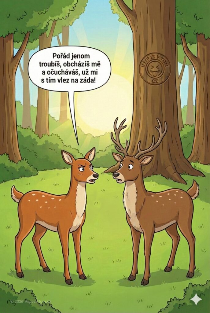 Otravný jelen - Povídá v lese nervózní laň jelenovi: „Pořád jenom troubíš, obcházíš...