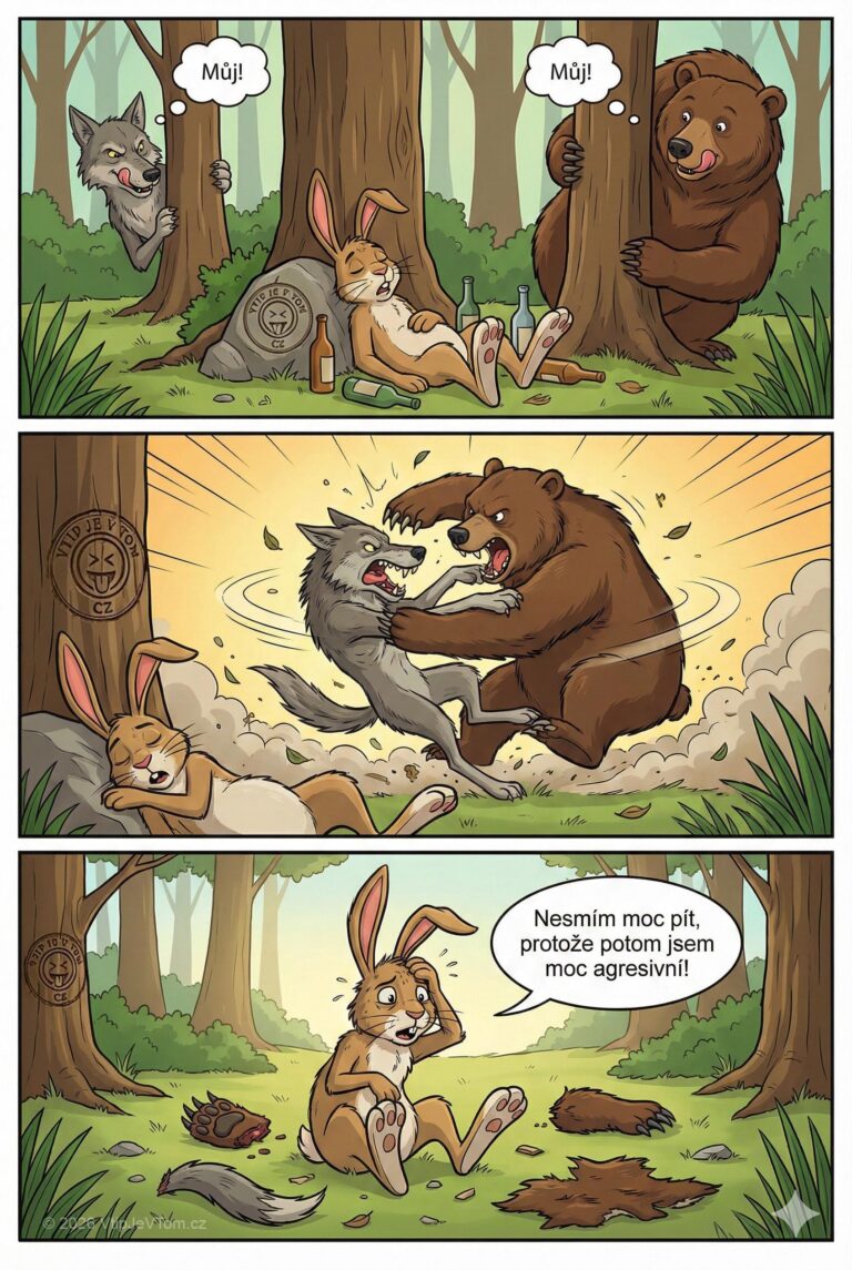 Ožralý zajíc si pospal - Jde ožralý zajíc po lese, sekne sebou a spí. Vidí...