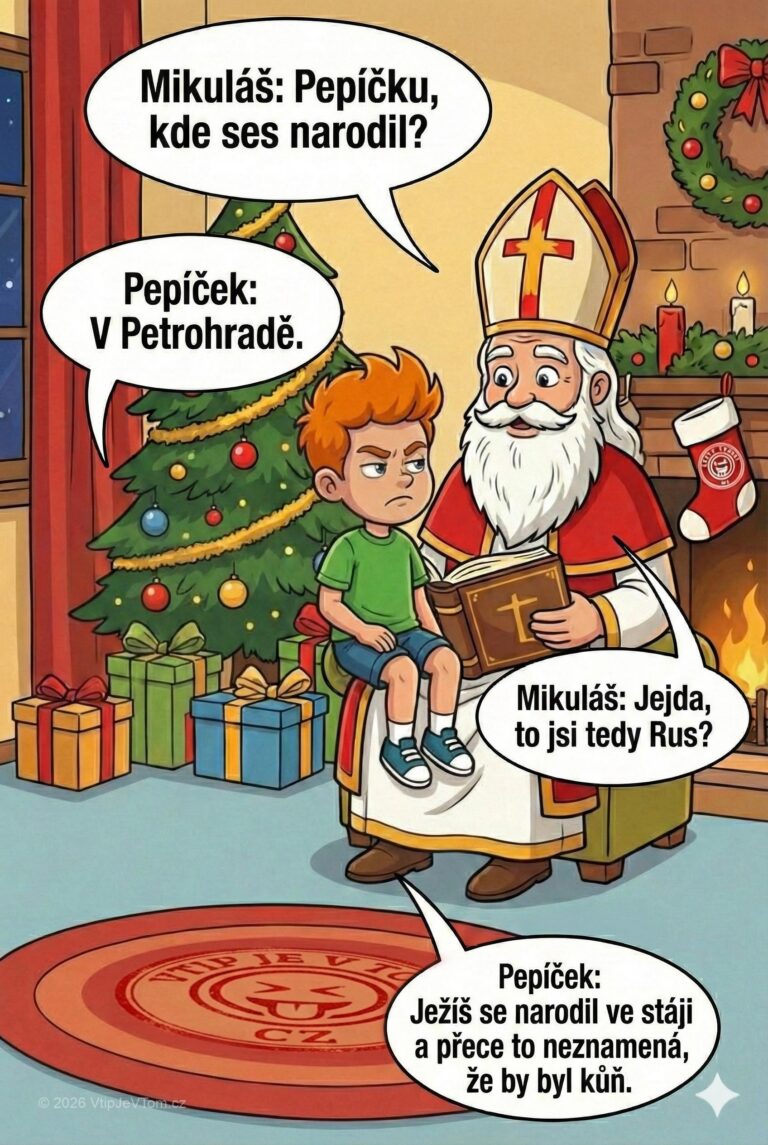 Pepíček a Mikuláš - Pepíček si sedne Mikuláši na klín a ten se ptá: „Pepíčku,...