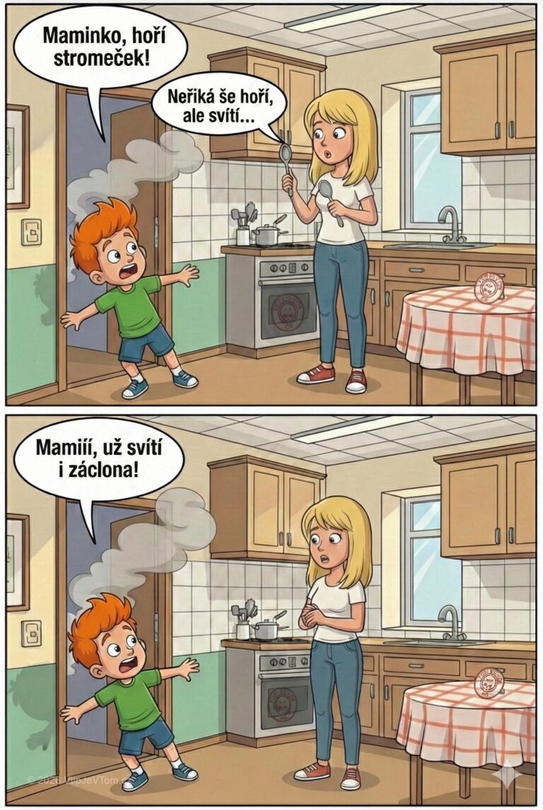 Pepíček a hořící stromeček - Na Vánoce přiběhne Pepíček do kuchyně a křičí: „Maminko, hoří...