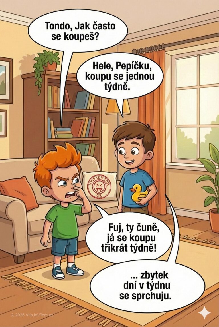 Pepíček a pravidelná hygiena - Pepíček se ptá kamaráda: „Todno, Jak často se koupeš?“Todna: „Hele,...
