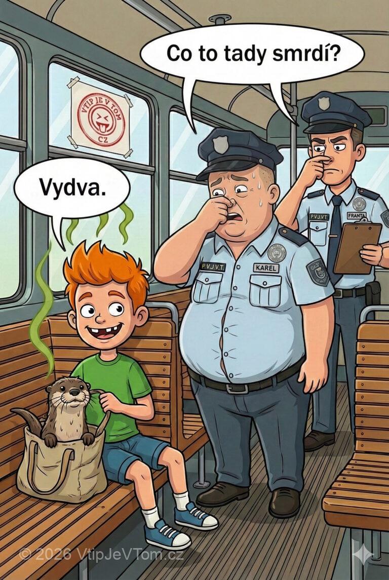 Pepíček jede tramvají s vydrou - Malý Pepíček, kterému chybí přední zuby a šišle, jede sám...