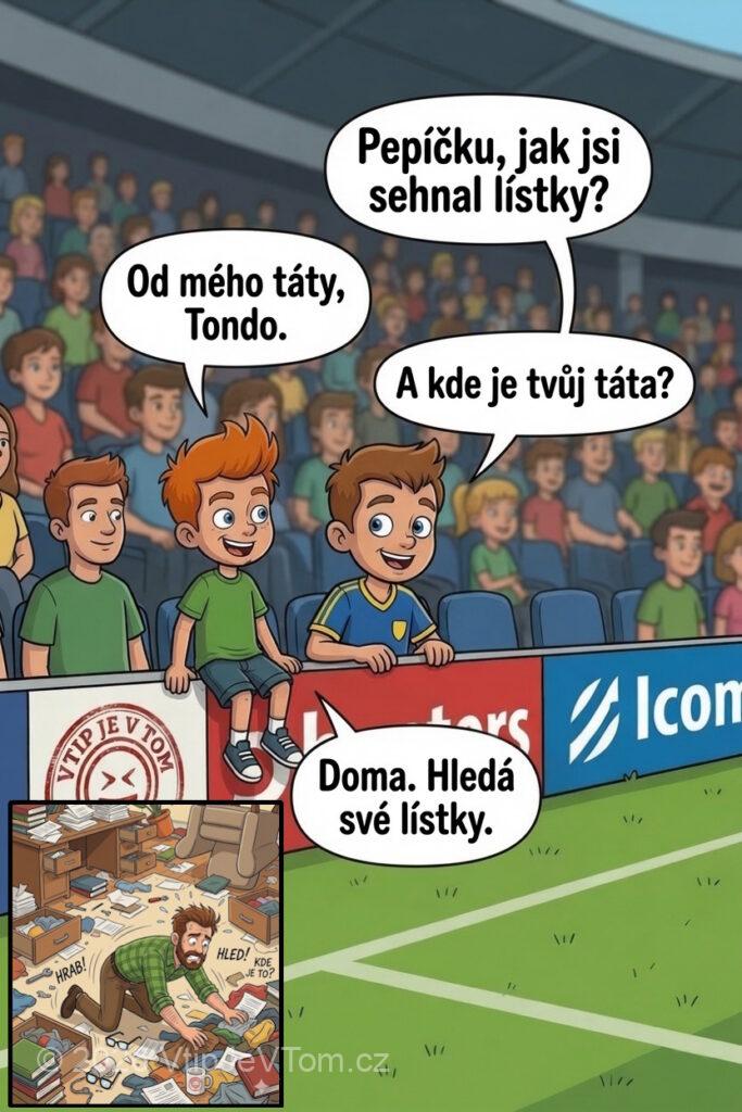 Pepíček na fotbale Pepíček na fotbale - Během fotbalového zápasu sedí Pepíček v první řadě s kamarádem...