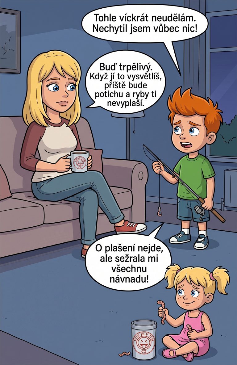 Pepíček na rybách - Pepíček byl s mladší sestrou na rybách a večer, až...