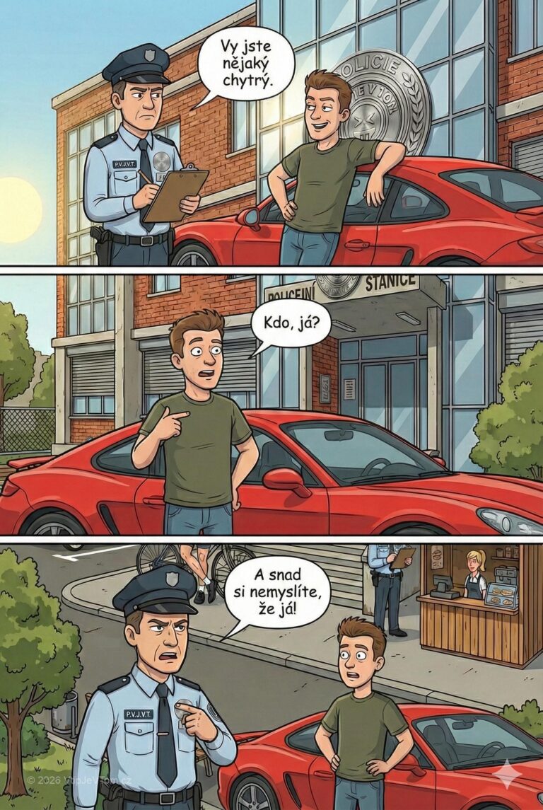 Policista Franta se hádá s řidičem - Dopravní policista Franta se k řidiči, nesouhlasícímu s pokutou: „Vy...