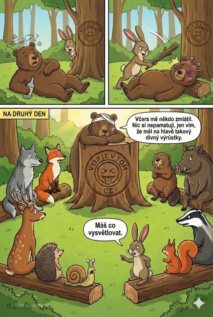 Seřezaný medvěd - Jednoho dne se medvěd šíleně opije. Uvidí ho zajíc, okamžitě...