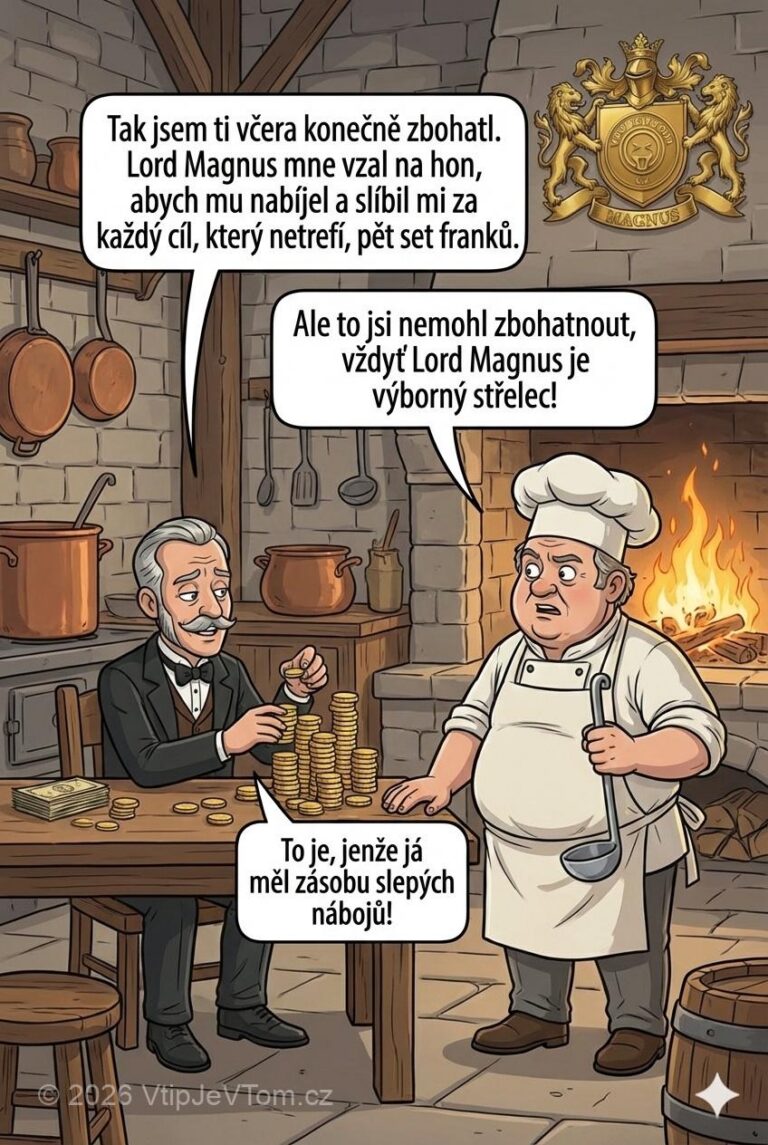 Sluha Jean konečně zbohatl - Chlubí se sluha Jean kuchaři: “Tak jsem ti včera konečně...