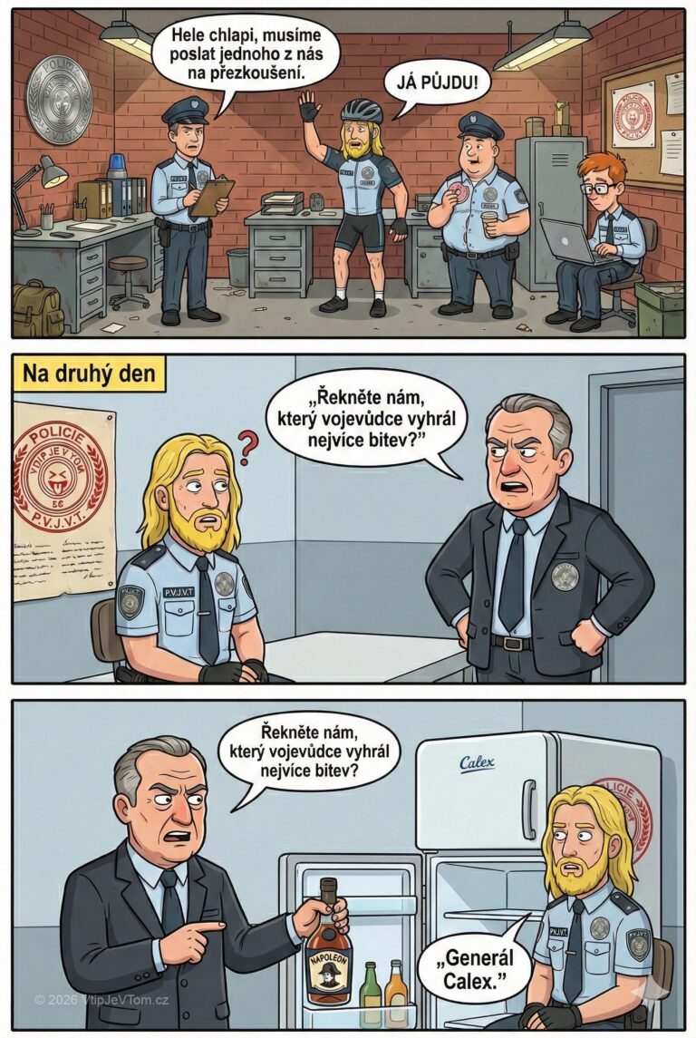 Standa jde na přezkoušení - Sedí policajti v kanceláři a Franta říká: „Hele chlapi, musíme...