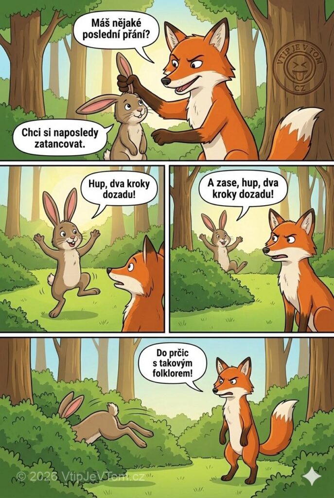 Tančící zajíc Tančící zajíc - Liška chytne zajíce a chce ho sežrat. Zajícovo poslední přání...