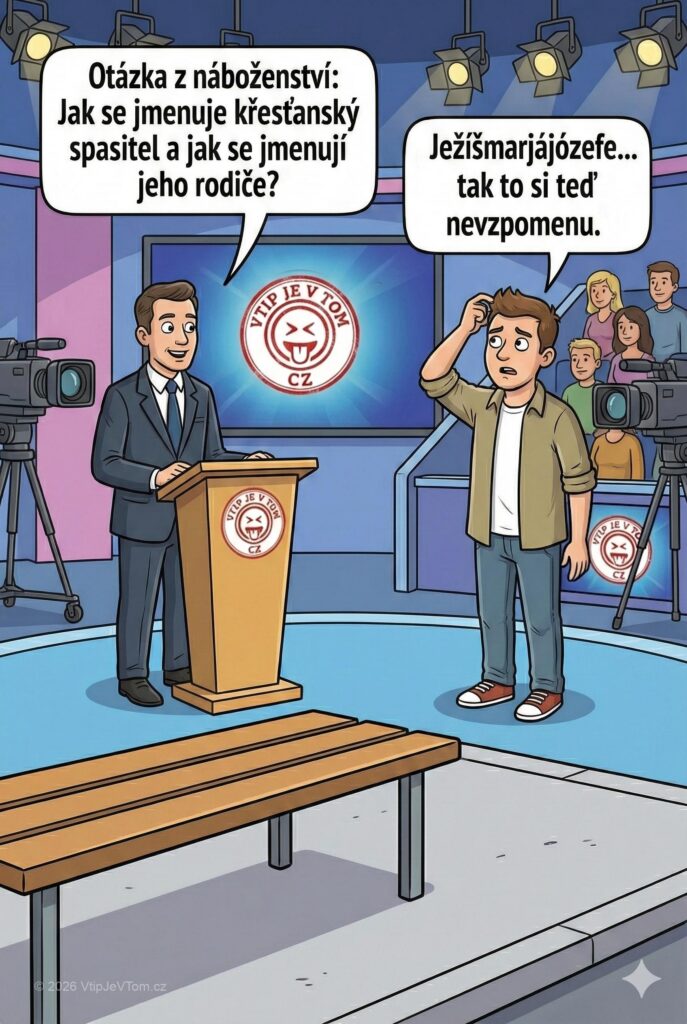 Vědomostní soutěž Vědomostní soutěž - V televizi, při vědomostní soutěži, se ptá moderátor soutěžícího: „Otázka...