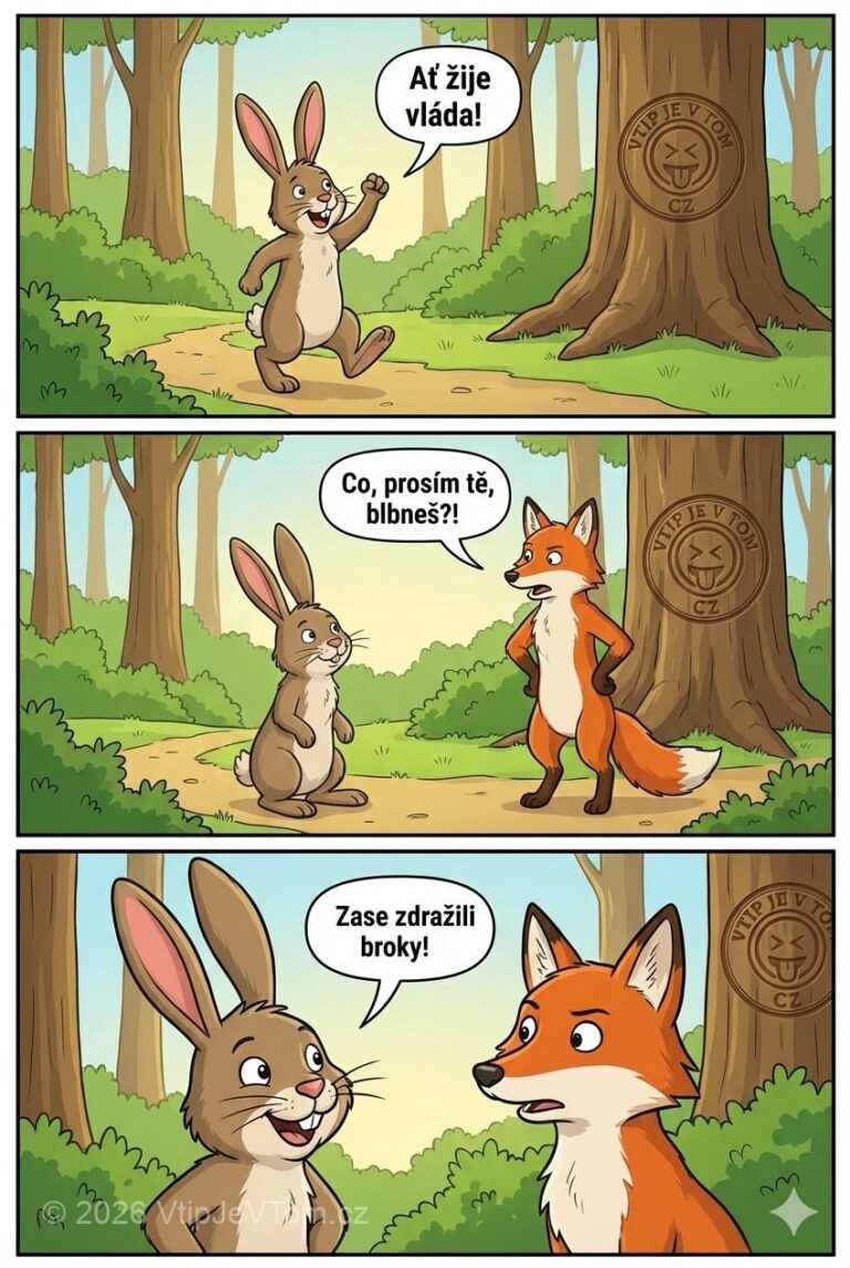 Zajíc a vláda - Po lese jde zajíc a křičí: „Ať žije vláda!” Zastaví...