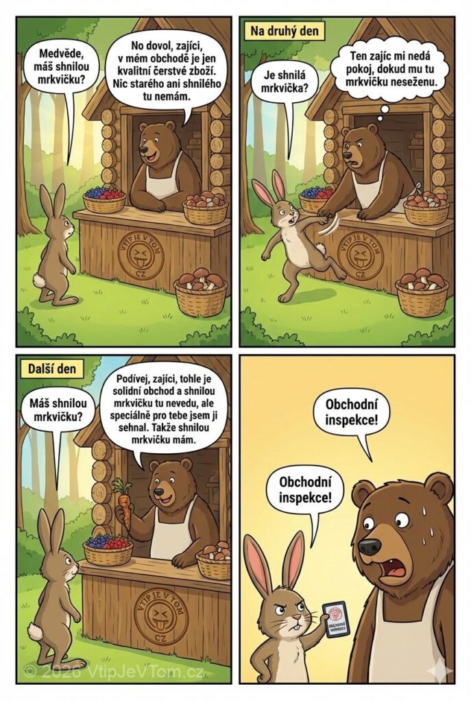 Zajíc chce shnilou mrkvičku Zajíc chce shnilou mrkvičku - Medvěd si otevřel obchod. Přijde k němu zajíc a ptá...