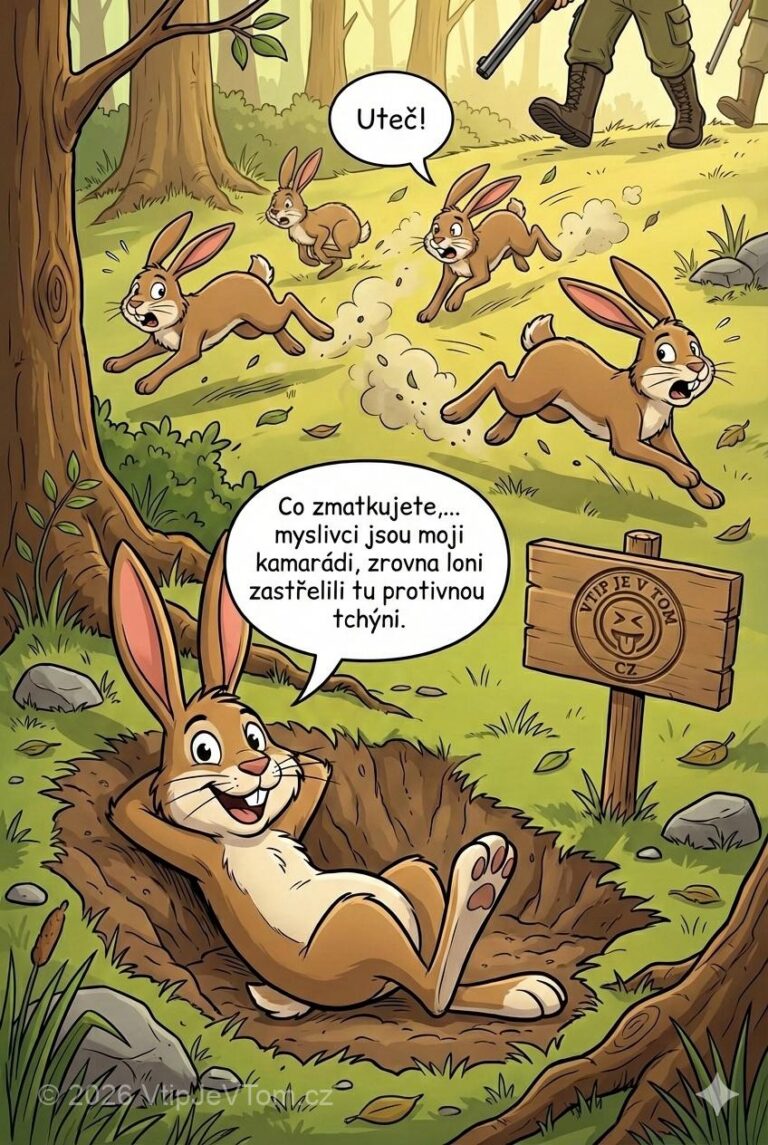 Zajíc flegmatik - Myslivci mají hon na zajíce. Ti ve zmatku utíkají, jen...