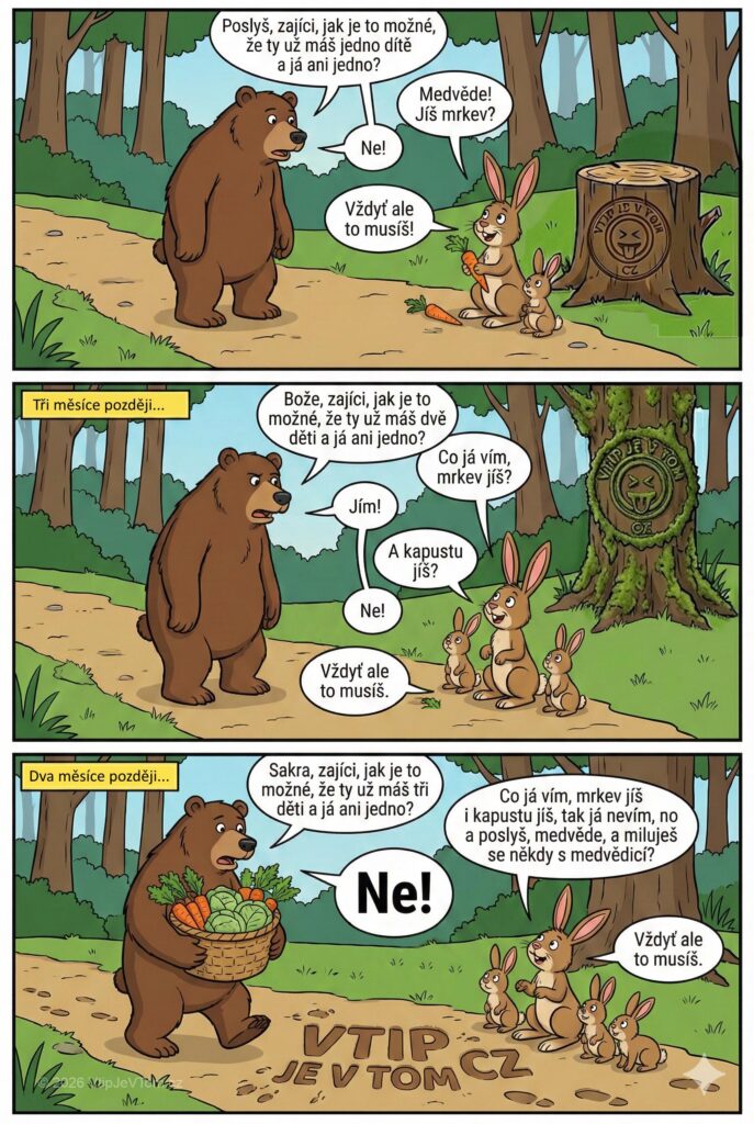 Zajíc radí medvědovi ohledně plodnosti - Potkají se v lese zajíc s medvědem a medvěd se...